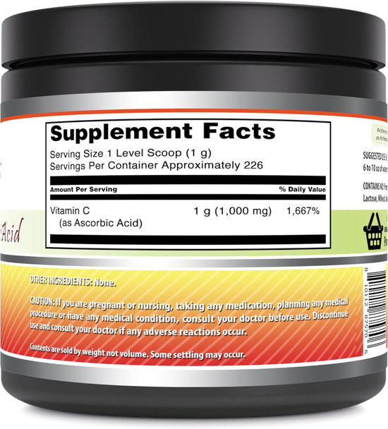 Amazing Nutrition Formulas Vitamin C (Ascorbic Acid) 8 Oz Powder Supplement | 1 Gram Per Serving | 226 Servings | Non-GMO | Gluten | Made in USA