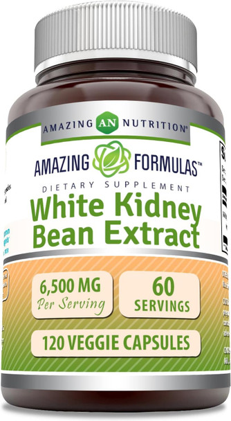 Amazing Nutrition Formulas White Kidney Bean Extract | 6500 Mg Per Serving | 120 Veggie Capsules Supplement | Non-GMO | Gluten | Made in USA