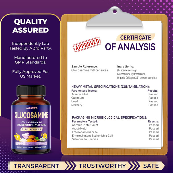 Aumeto Glucosamine Enhanced Formula with MSM Chondroitin Turmeric Collagen- for Joint Comfort Cartilage Flexibility - Made in The US