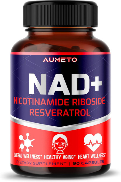 Aumeto NAD+ Supplement with Nicotinamide Riboside NR Resveratrol Quercetin - Cellular Energy & Repair Vitality Healthy Aging (90 Count (Pack of 1))