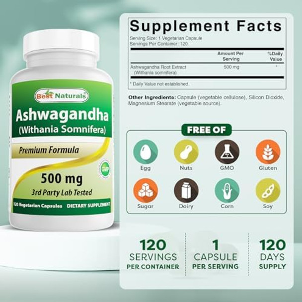 Best Naturals 2 Pack Ashwagandha Capsules For Relaxing Stress And Mood 500 Mg 120 Count (Total 240 Capsules) Best Naturals 2 Pack Ashwagandha Capsules For Relaxing Stress And Mood 500 Mg 120 Count (Total 240 Capsules)