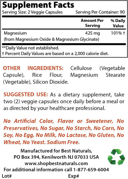 Best Naturals Artichoke Extract 10000 mg & Magnesium Glycinate 425 mg
