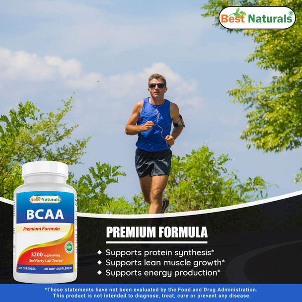 Best Naturals BCAA Branch Chain Amino Acid 3200mg per Serving 400 Capsules - Pharmaceutical Grade - 100% Pure Instantized Formula | Pre/Post Workout Bodybuilding Supplement | Boost Muscle Growth