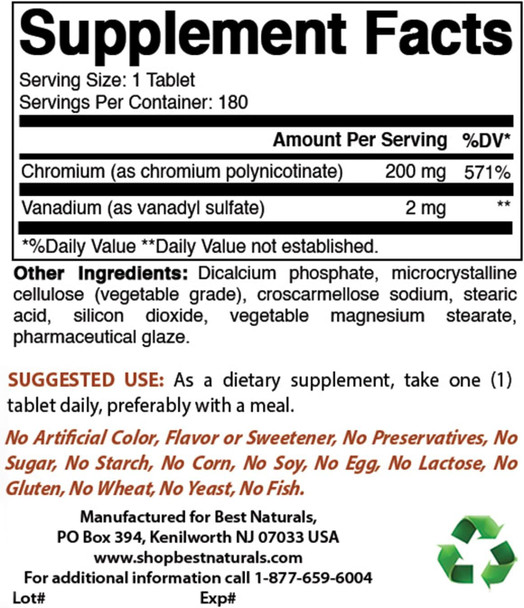 Best Naturals Bilberry Extract 1000mg & Vanadium 2 mg with Chromium