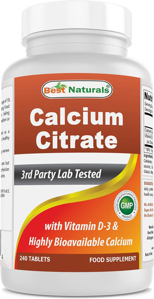 Best Naturals Calcium Citrate with Vitamin D-3 240 Tablets (240 Count (Pack of 1))