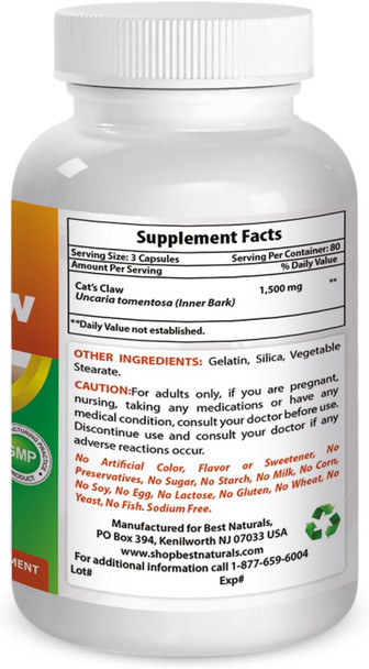 Best Naturals Cat'S Claw Capsule 500 Mg 240 Count