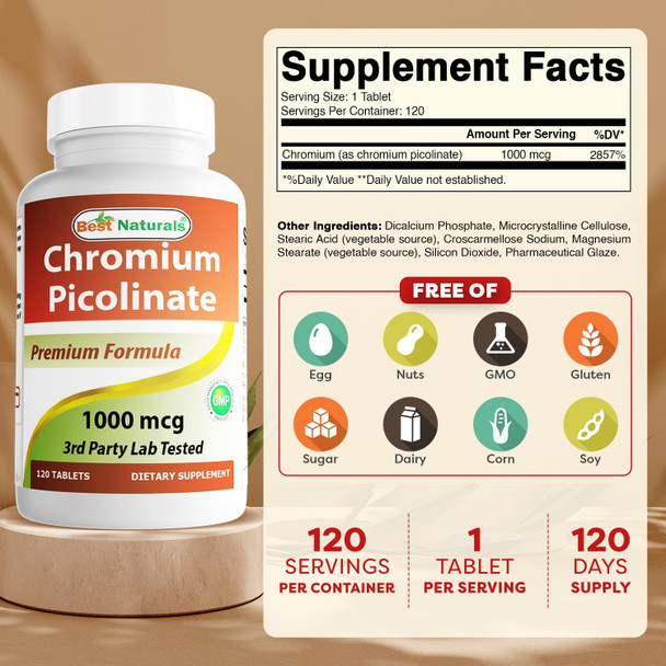 Best Naturals Chromium Picolinate 1000 mcg 120 Tablets (120 Count (Pack of 2))