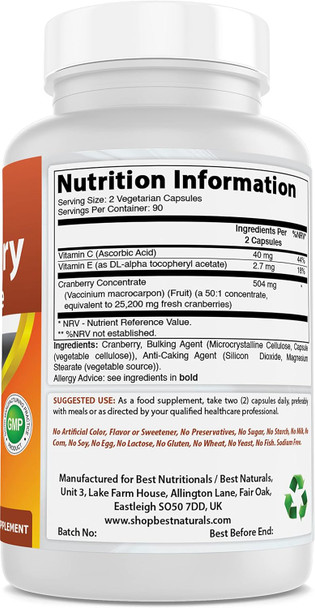 Best Naturals Cranberry Pills 3X Concentrate Veggie Capsule 12600 mg 180 Count (817716010755)