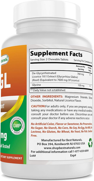 Best Naturals DGL Chewable 380 mg 180 Tablets