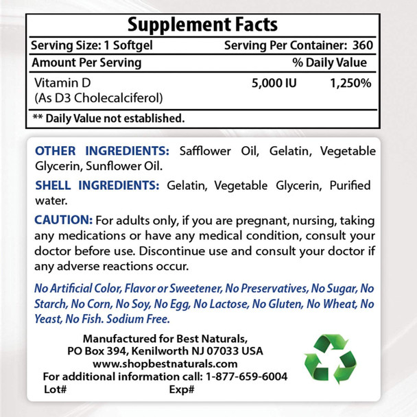 Best Naturals DHEA 25 mg & Vitamin D3 5000 IU