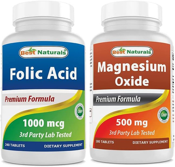 Best Naturals Folic Acid 1000 mcg & Magnesium Oxide 500 mg