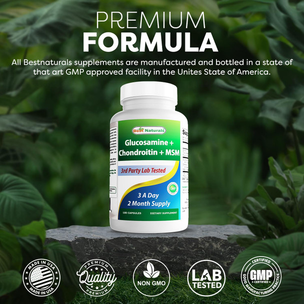 Best Naturals Glucosamine Chondroitin and MSM (Non-GMO) - Promotes Joint Health - 180 Count