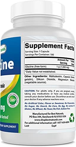 Best Naturals Glycine Supplement 1000 Mg For Energy Production 180Count