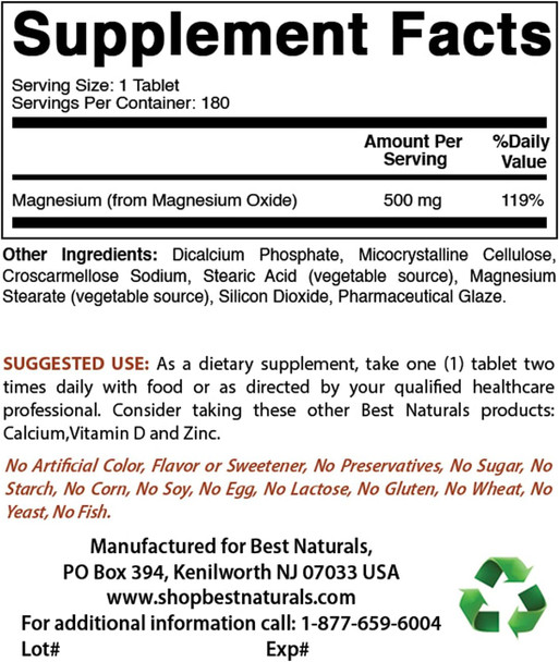 Best Naturals L-Lysine 500 mg & Magnesium Oxide 500 mg