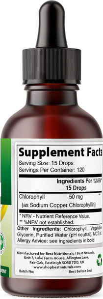 Best Naturals Liquid Chlorophyll Drops - 50 mg - 120 Servings Per Glass Bottle - 2 FL OZ
