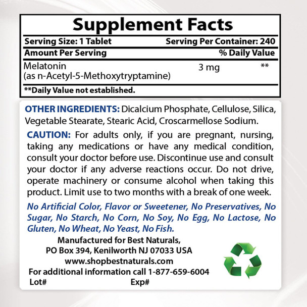 Best Naturals Melatonin 3mg 240 Tablets