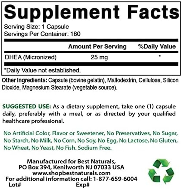 Best Naturals Micronized Dhea 25 Mg 180 Capsules