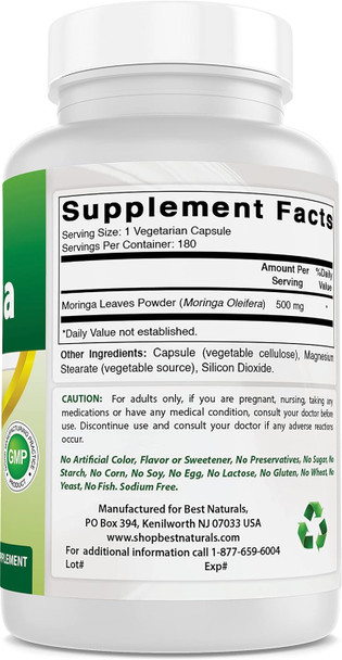 Best Naturals Moringa 500 mg 180 Vegetarian Capsules Best Naturals Moringa 500 mg 180 Vegetarian Capsules