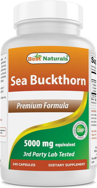 Best Naturals Sea Buckthorn Oil Powder Capsules 5000 mg Equiavelnt 240 Capsules - Non-GMO Gluten - Contains Naturally Occuring Omega-7 Palmetoleic Acid