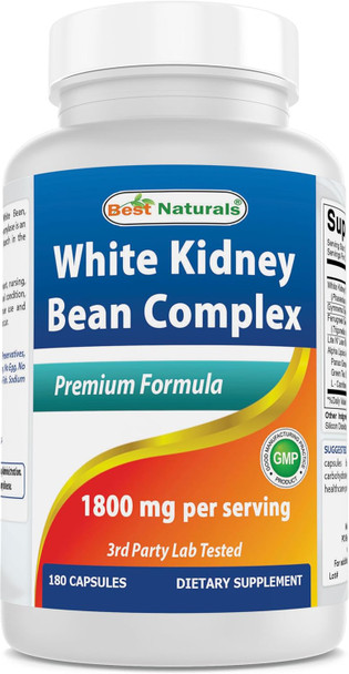 Best Naturals White Kidney Bean Complex 1800 mg Per Serving- 180 Capsules. Non-GMO and Gluten