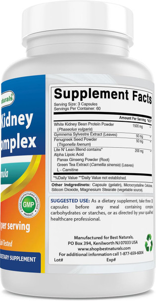 Best Naturals White Kidney Bean Complex 1800 mg Per Serving- 180 Capsules. Non-GMO and Gluten