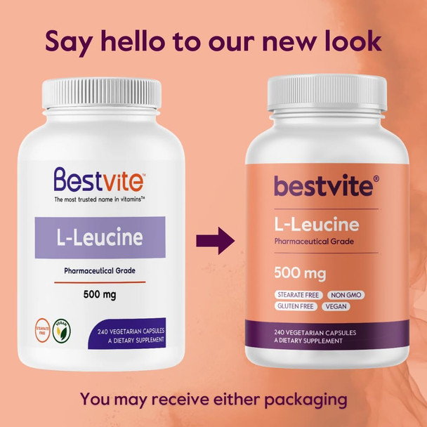 Bestvite L-Leucine 500mg per Capsule (480 Vegetarian Capsules) (240x2) - No Stearates - No Fillers - No Flow Agents - Vegan - Non GMO - Gluten