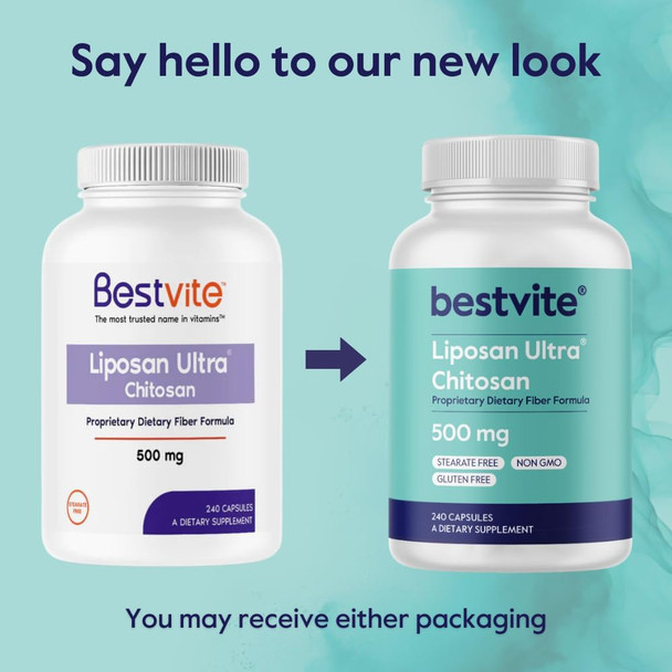 Bestvite Liposan Ultra Chitosan 500mg (240 Capsules) - Patented Faster Acting Than Regular Chitosan - No Stearates - No Fillers