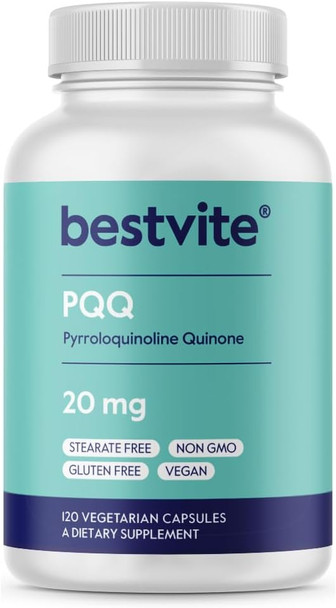 Bestvite PQQ 20mg (Pyrroloquinoline Quinone) (120 Vegetarian Capsules) - No Stearates - Vegan - Non GMO - Gluten