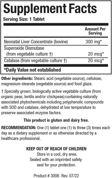 Biotics Research Cytozyme LV Neonatal Liver. Supports Healthy Liver Function and Serum Albumin Excellent Source of B Vitamins and Iron SOD Catalase Potent Antioxidant 60 Tabs