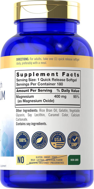 Carlyle - Magnesium Oxide 400mg | 180 Softgels | Non-GMO and Gluten Formula