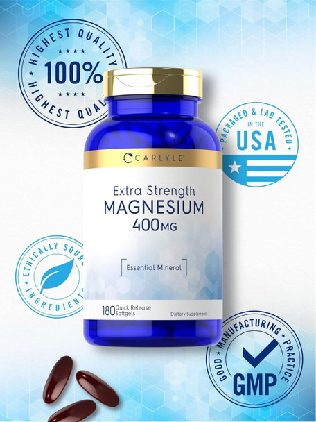 Carlyle - Magnesium Oxide 400mg | 180 Softgels | Non-GMO and Gluten Formula