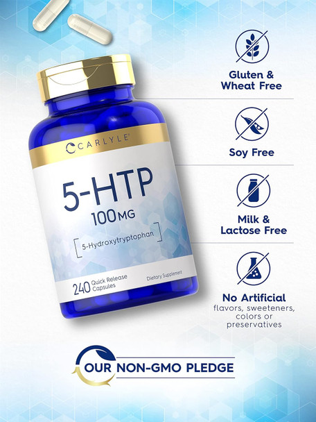 Carlyle 5HTP | 100mg | 240 Capsules | 5 Hydroxtryptophan | Non-GMO & Gluten Supplement