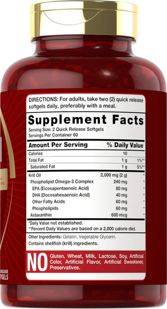 Carlyle Antarctic Krill Oil 2000 mg 120 Softgels | Omega-3 EPA DHA with Astaxanthin Supplement Sourced from Red Krill | Maximum Strength | Laboratory Tested