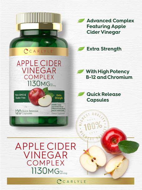 Carlyle Apple Cider Vinegar Complex Capsules | 120 Pills | with Cayenne and Ginger | Non-GMO & Gluten Supplement