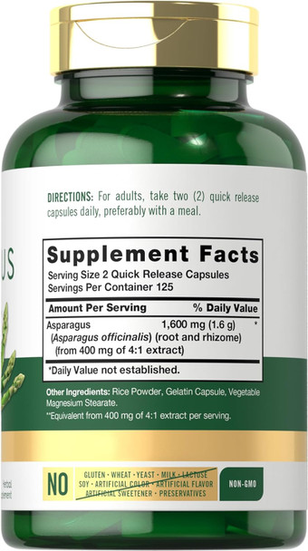 Carlyle Asparagus Supplement | 1600mg | 250 Powder Capsules | Non-GMO and Gluten Formula | High Potency Traditional Herb Extract