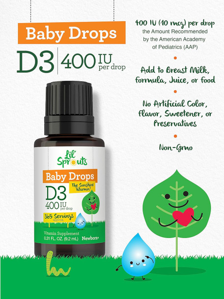 Carlyle Baby Vitamin D3 Liquid Drops | 400 IU | .31oz (9.2 mL) 1 Year Supply (365 Servings) | Vegetarian Non-GMO and Gluten by Lil' Sprouts