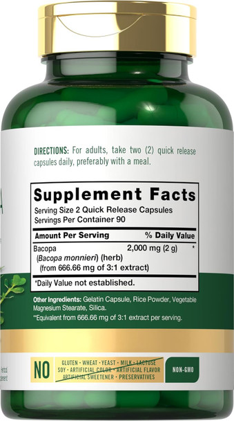 Carlyle Bacopa Monnieri Capsules | 180 Capsules | Gluten Supplement