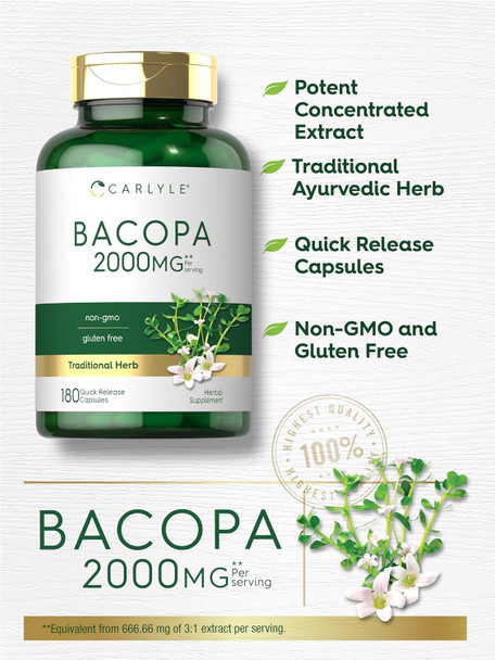 Carlyle Bacopa Monnieri Capsules | 180 Capsules | Gluten Supplement