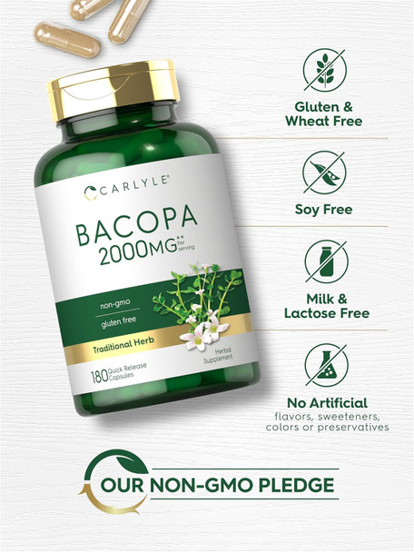 Carlyle Bacopa Monnieri Capsules | 180 Capsules | Gluten Supplement