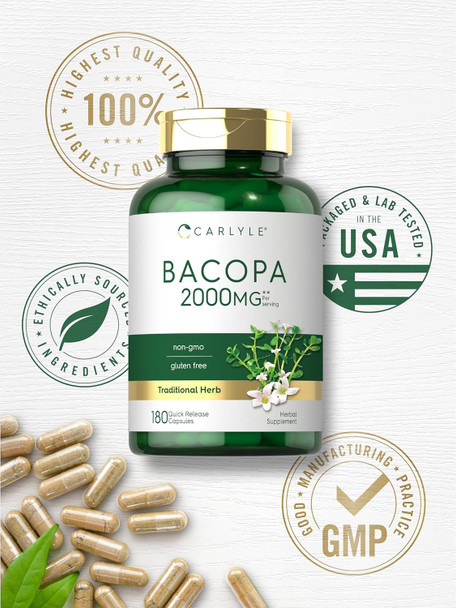 Carlyle Bacopa Monnieri Capsules | 180 Capsules | Gluten Supplement