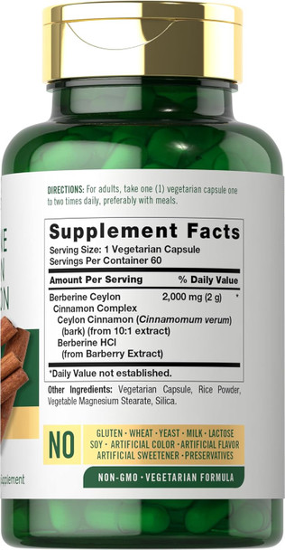 Carlyle Berberine with Ceylon Cinnamon | 2000mg Complex | 60 Capsules | Vegetarian Non-GMO Gluten