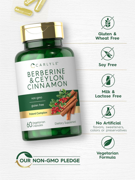 Carlyle Berberine with Ceylon Cinnamon | 2000mg Complex | 60 Capsules | Vegetarian Non-GMO Gluten