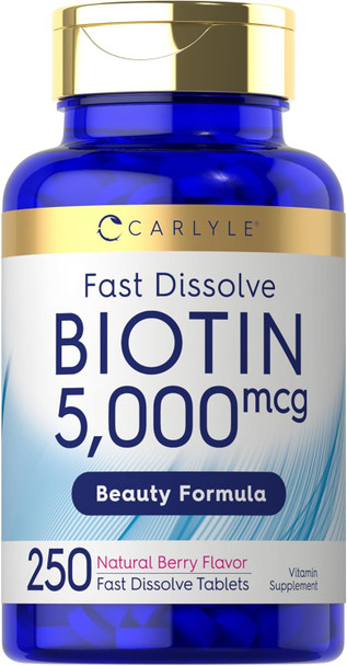 Carlyle Biotin 5000mcg | 250 Fast Dissolve Tablets | Vegetarian Non-GMO Gluten Supplement