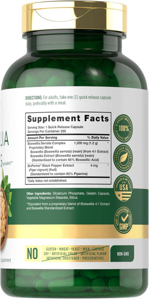 Carlyle Boswellia Extract Capsules 1200mg | 250 Count | Boswellia Serrata Complex with Black Pepper Extract | Non-GMO Gluten
