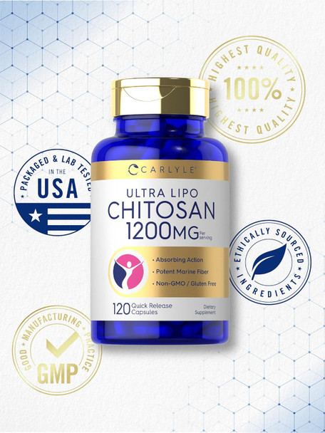 Carlyle Chitosan Supplement 1200mg | 120 Quick Release Capsules | Non-GMO Gluten | Ultra Lipo