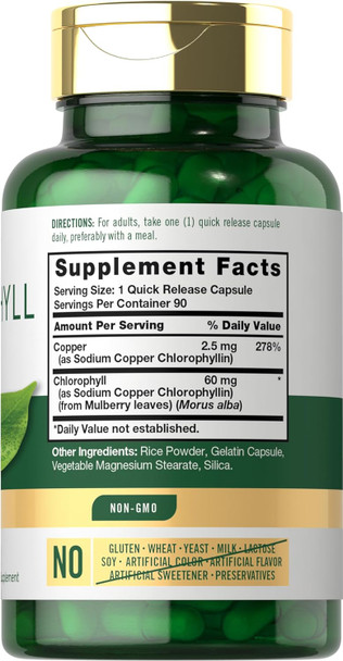 Carlyle Chlorophyll Pills | 90 Capsules | Naturally Occurring Pigment | Chlorophyll Concentrate Supplement | Non-GMO Gluten Complex
