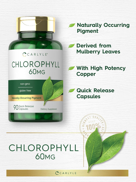 Carlyle Chlorophyll Pills | 90 Capsules | Naturally Occurring Pigment | Chlorophyll Concentrate Supplement | Non-GMO Gluten Complex