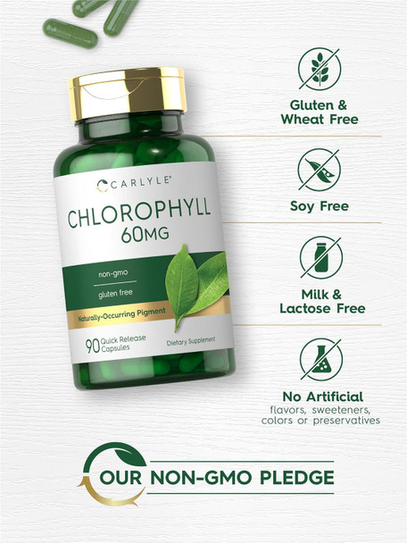 Carlyle Chlorophyll Pills | 90 Capsules | Naturally Occurring Pigment | Chlorophyll Concentrate Supplement | Non-GMO Gluten Complex