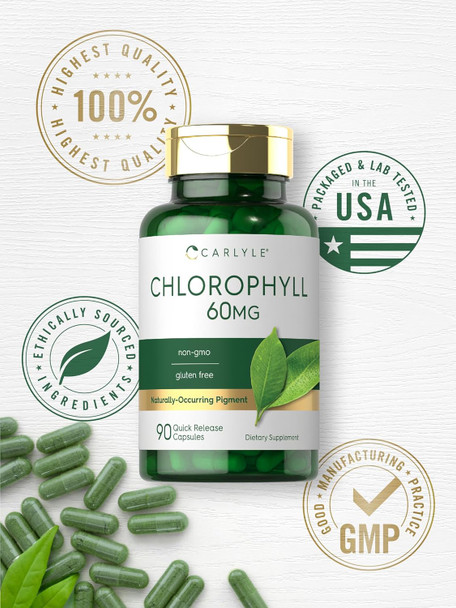 Carlyle Chlorophyll Pills | 90 Capsules | Naturally Occurring Pigment | Chlorophyll Concentrate Supplement | Non-GMO Gluten Complex