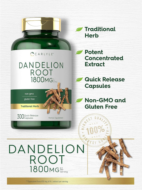Carlyle Dandelion Root | 1800mg | 300 Capsules | Non-GMO Gluten Supplement Carlyle Dandelion Root | 1800mg | 300 Capsules | Non-GMO Gluten Supplement